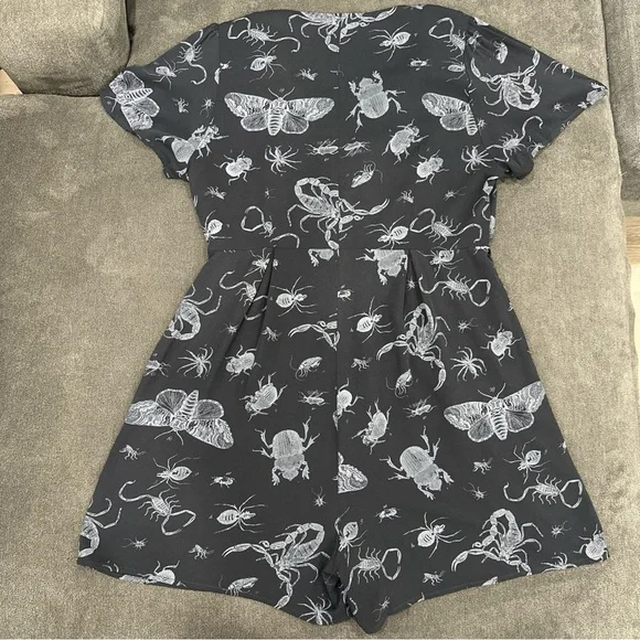 DISTURBIA Parasite Playsuit Black V-Neck Romper Bugs Print Goth w/ Tie (Size 8) - Picture 7 of 13